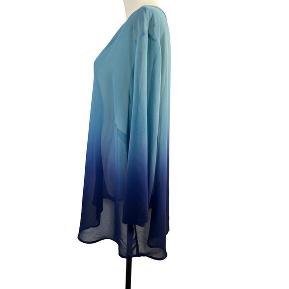 Liz Claiborne Blouse Blue Ombre size 3X  V Neck Buttons Sheer Top/cover up - Picture 6 of 11